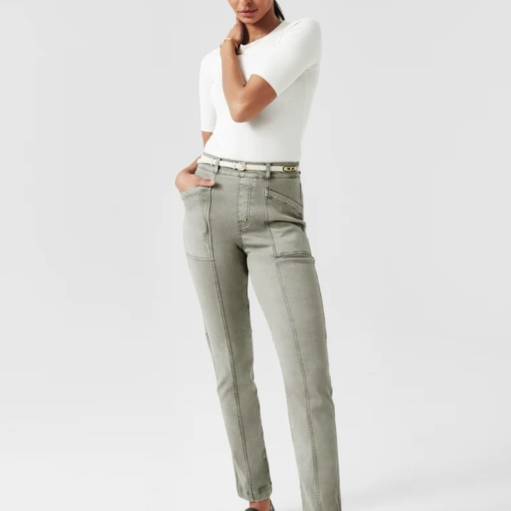 Spanx stretch twill straight leg pant woman’s M Tall NWT olive oil